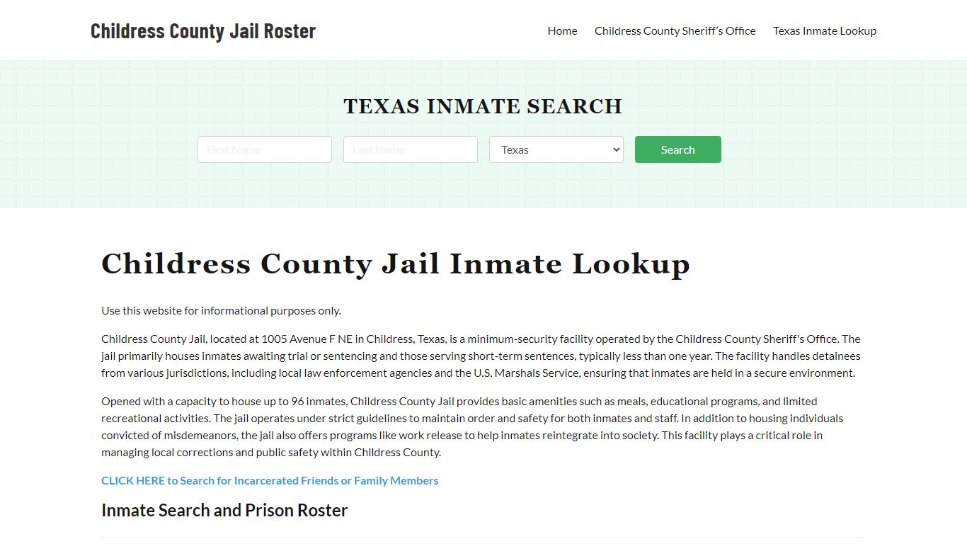 Childress County Jail Roster Lookup, TX, Inmate Search